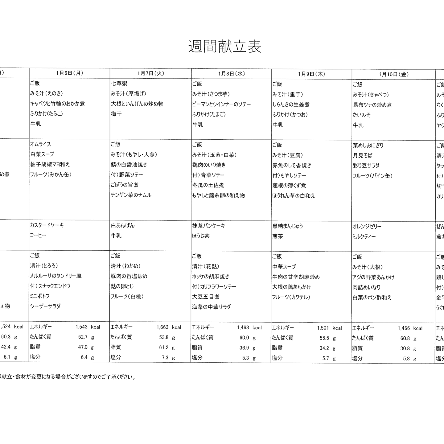 献立表1/5～1/11