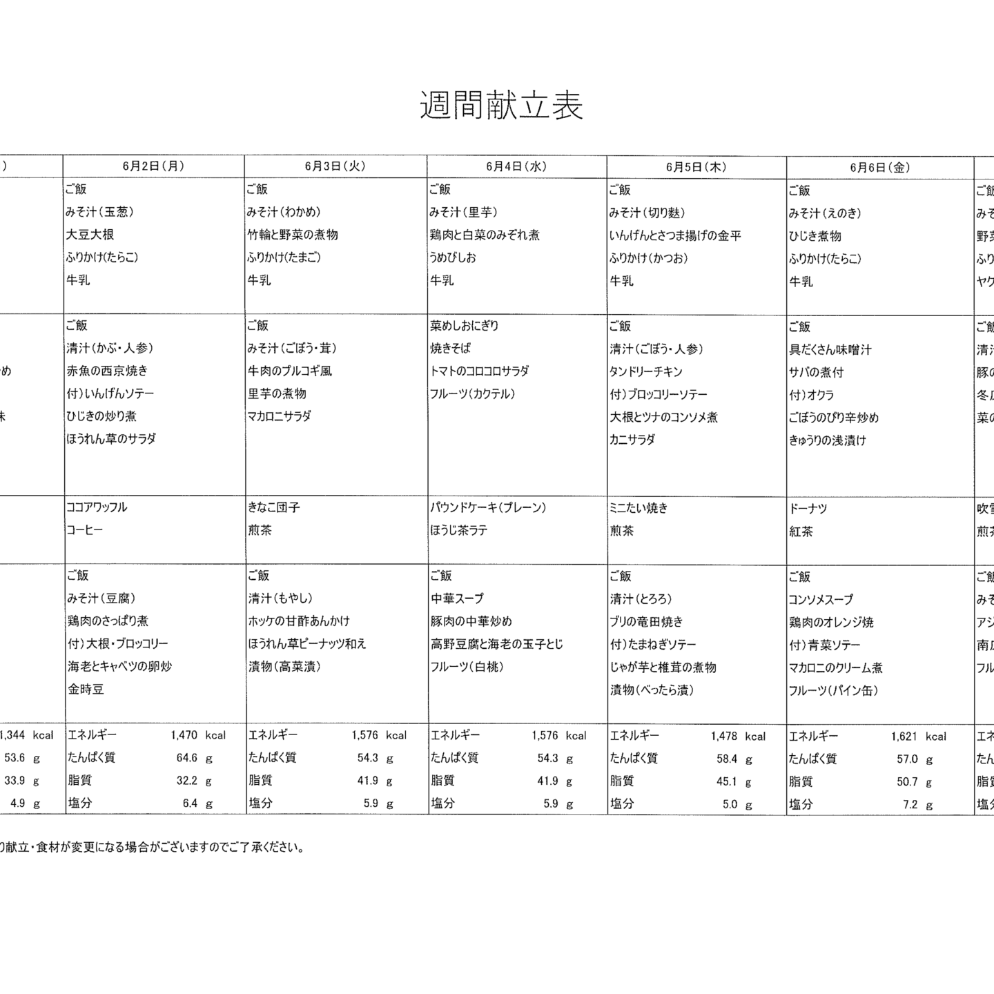 献立表6/1～6/7