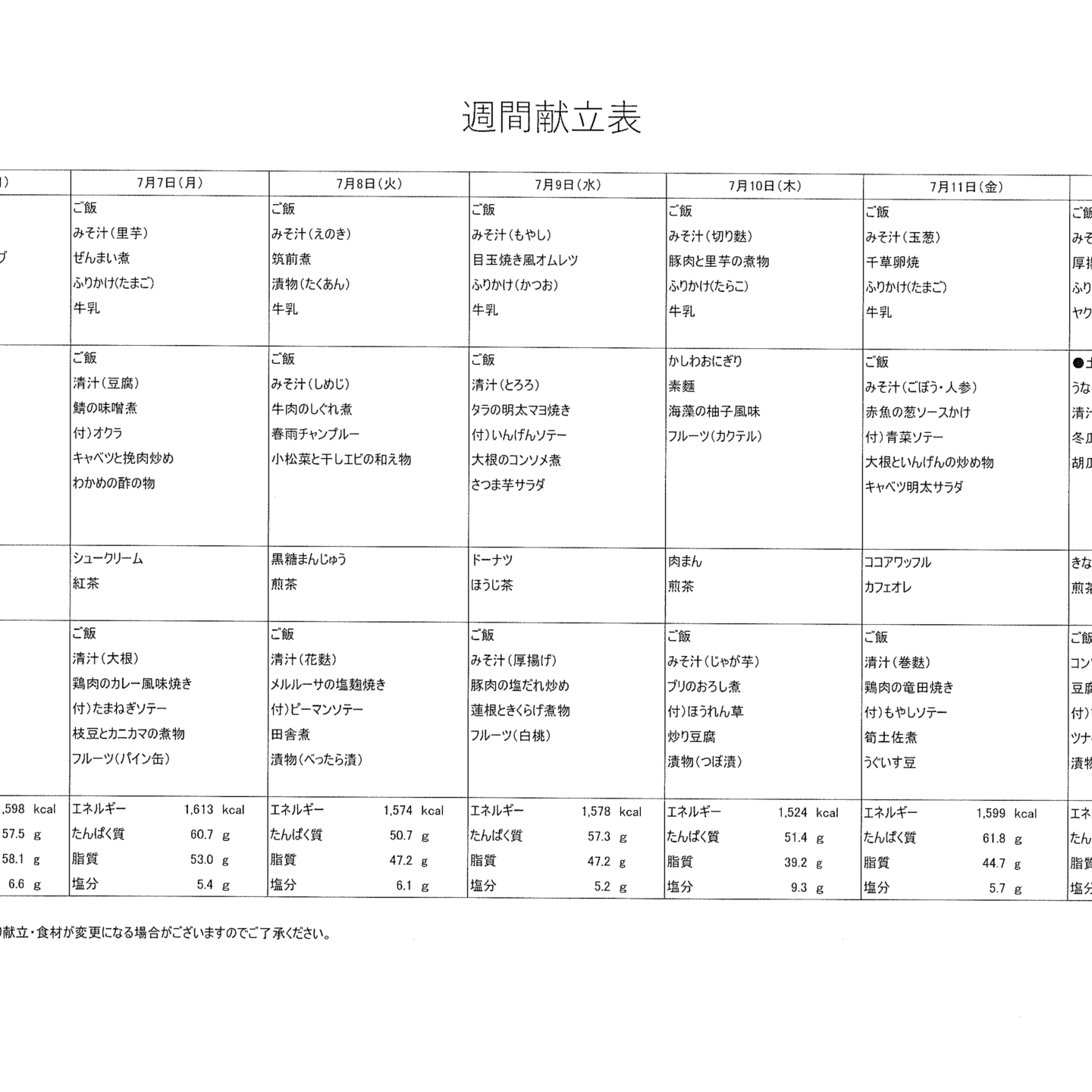 献立表7/6～7/12