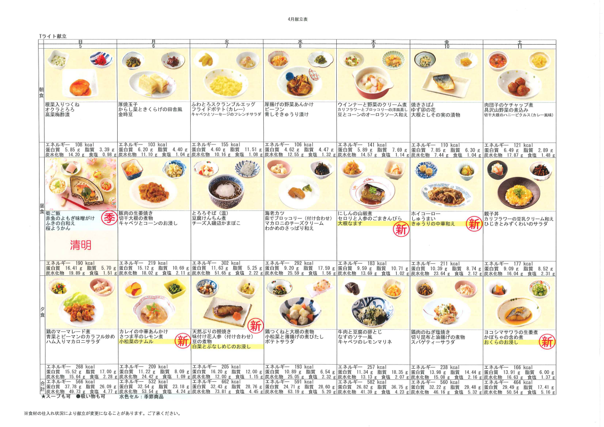 献立表（4/5～4/11）